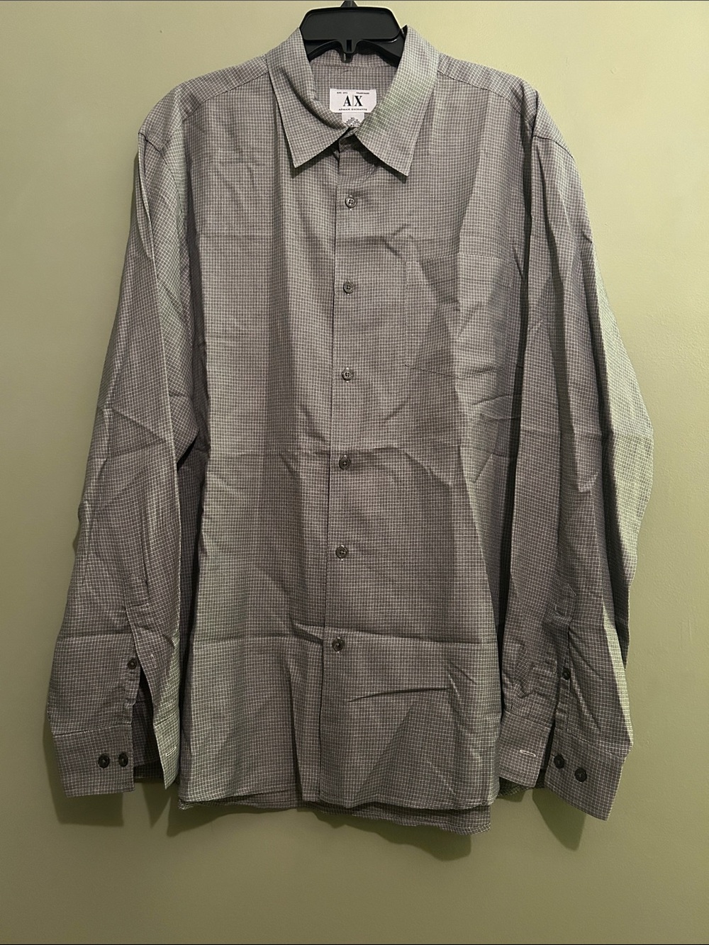 Armani Exchange Men's Black and White Micro-Check Dress Shirt Size XL